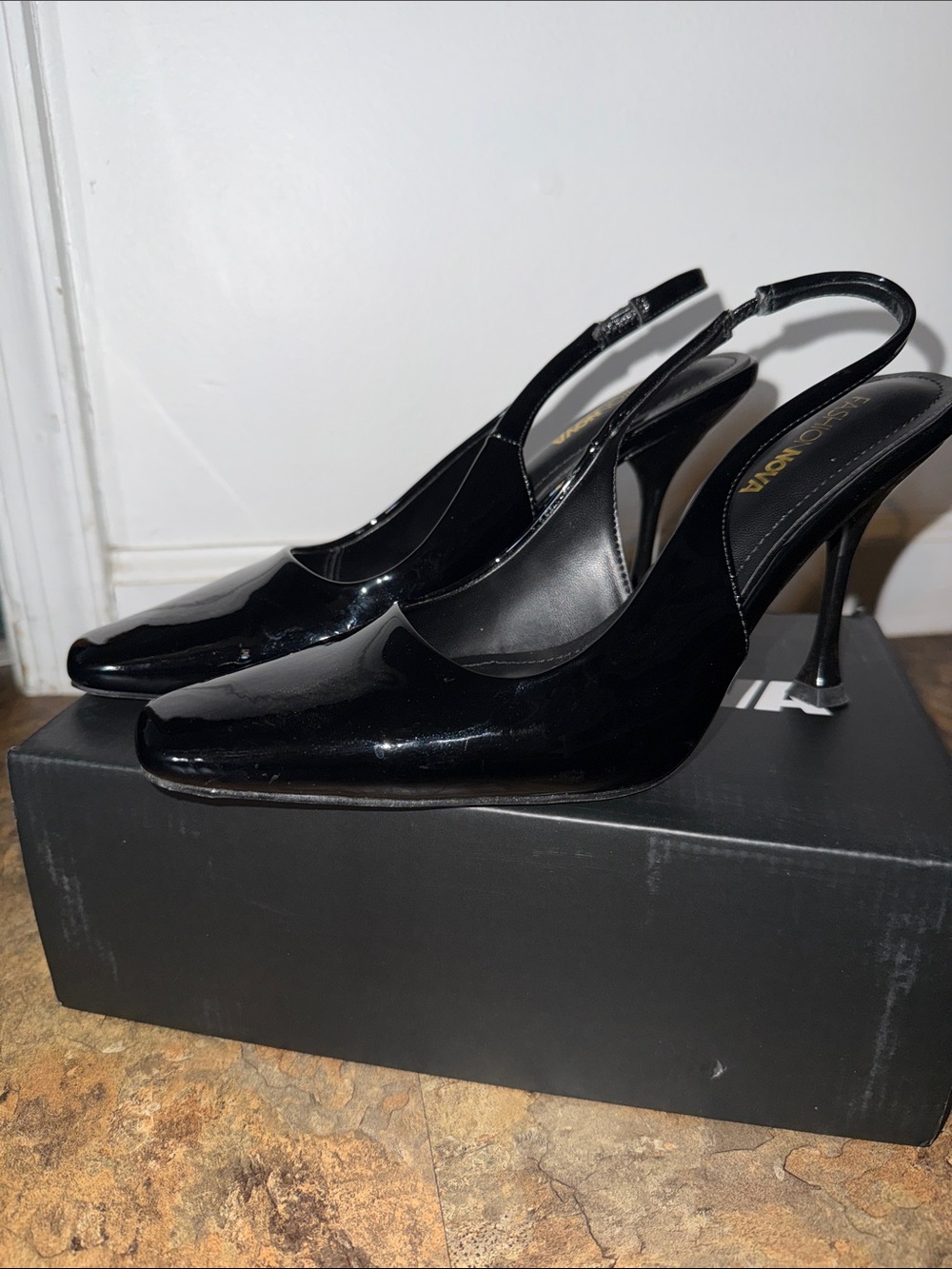 Sergio Rossi Black Patent Slingback Pumps
